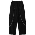 Trendy Outfits Loose Wide Leg Stereo Pocket Overalls Mens Goth Pants Chain Baggy Pants