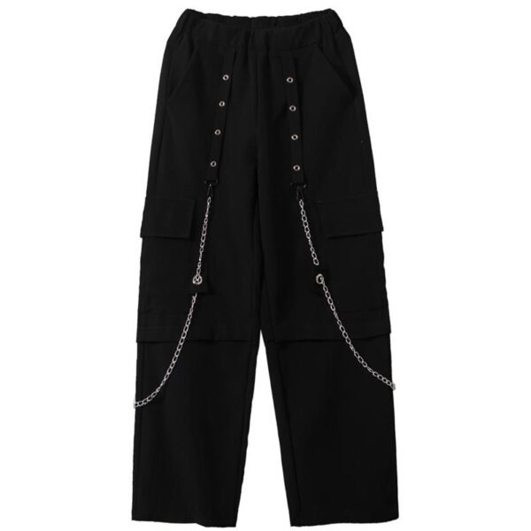 Trendy Outfits Loose Wide Leg Stereo Pocket Overalls Mens Goth Pants Chain Baggy Pants