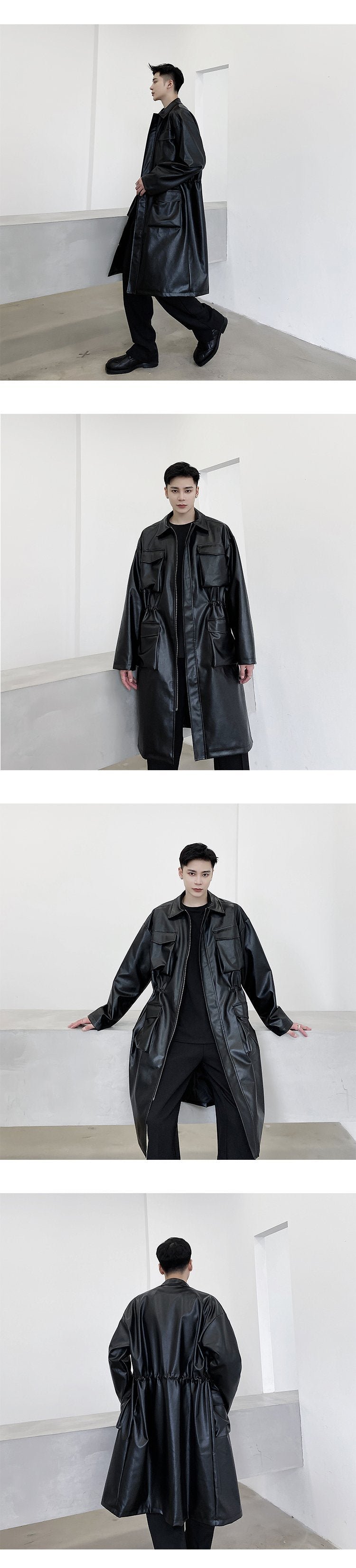 3801 Winter All-match Temperament Long Leather Trench Coat
