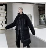 KK1308P235 Winter Style Splicing Small Fragrance Fabric Stand-up Collar Men's Mid-length Cotton Jacket