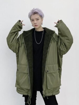 P130 Wear Thick Cotton Loose Jacket on Both Sides