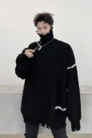 KK1570/P95 Winter Solid Color Hole High Neck Stitch Design Loose Thick Sweater