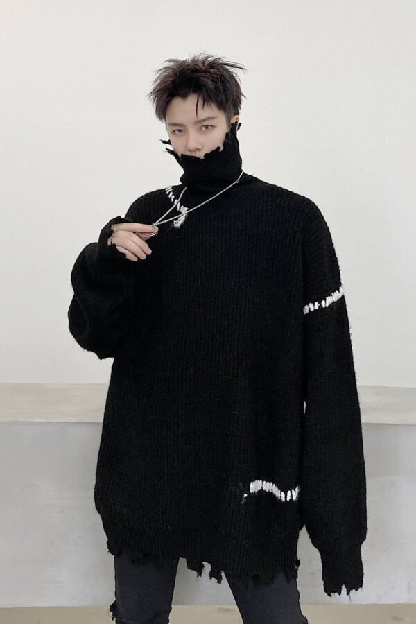 KK1570/P95 Winter Solid Color Hole High Neck Stitch Design Loose Thick Sweater