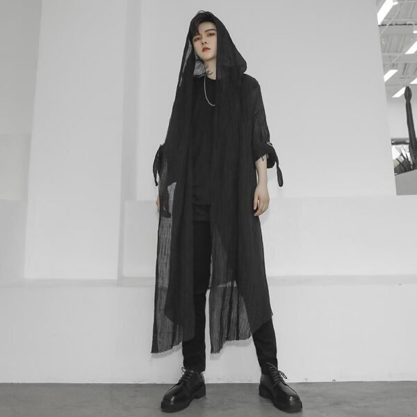 Fashion Gothic Cardigan Men's Long Loose Black Cardigan Chiffon Cardigan With Hooded