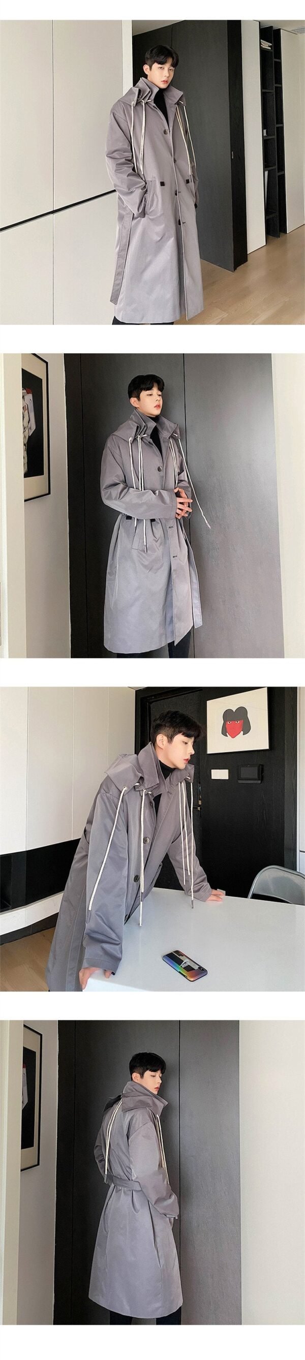 K18-P195 Personalized Design Multi-layer Foldable Cap Long Coat