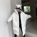 KK1300P210 Winter Contrast Color Double-hat Design Men's Loose Mid-length Cotton Coat