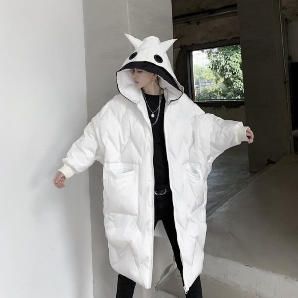 KK1300P210 Winter Contrast Color Double-hat Design Men's Loose Mid-length Cotton Coat