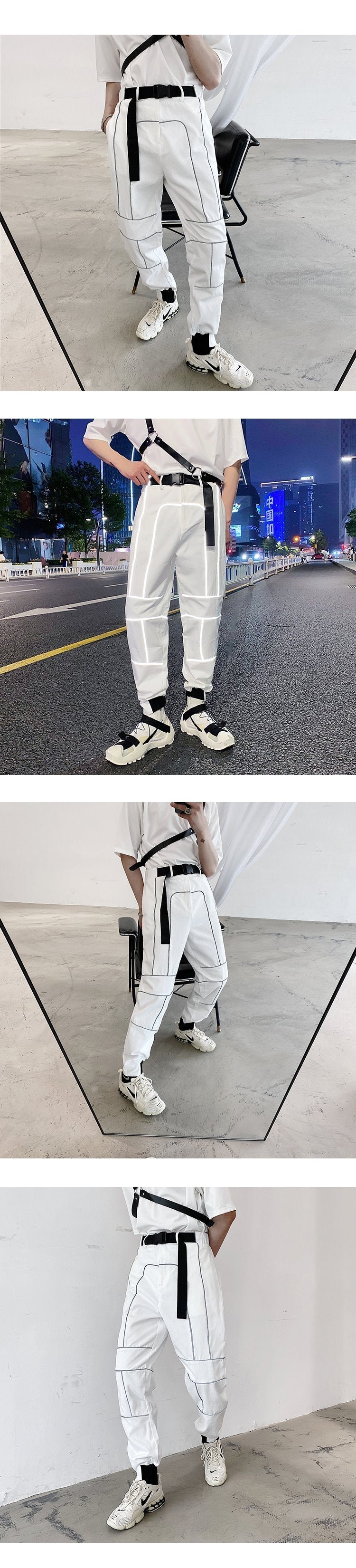 A261-9952-P75 Original Reflective Personality Design Function Wind Belt Bundle Casual Trend Trousers