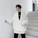 KK1520 Solid Color Lapel Drop Shoulder Men's Loose Pullover Thick Sweater