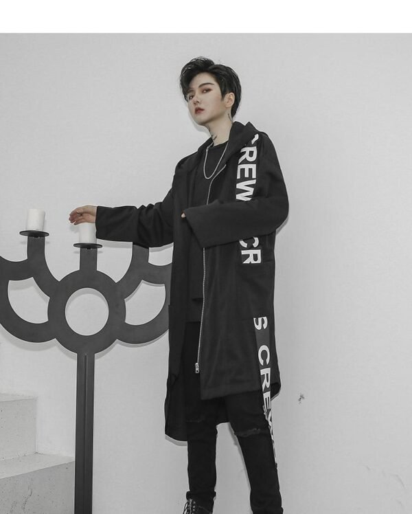 Fashion Loose Jacket Zip Up Jacket Long Black Jacket Mens