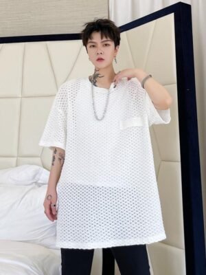 KK1665/P65 Hollow Round Neck Loose Short Sleeve T-shirt