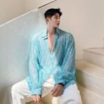 H1022 P105 Heavy Craft Irregular Sequin Tassel Shirt