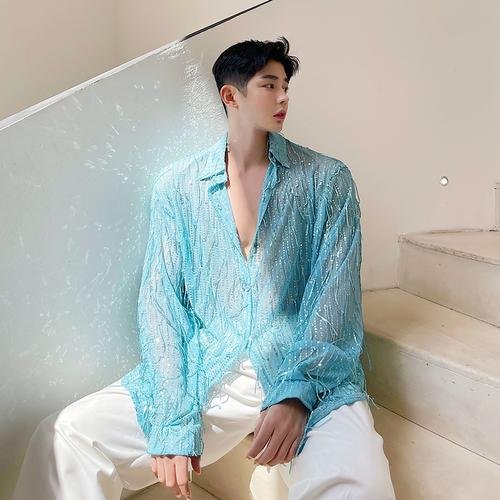 H1022 P105 Heavy Craft Irregular Sequin Tassel Shirt