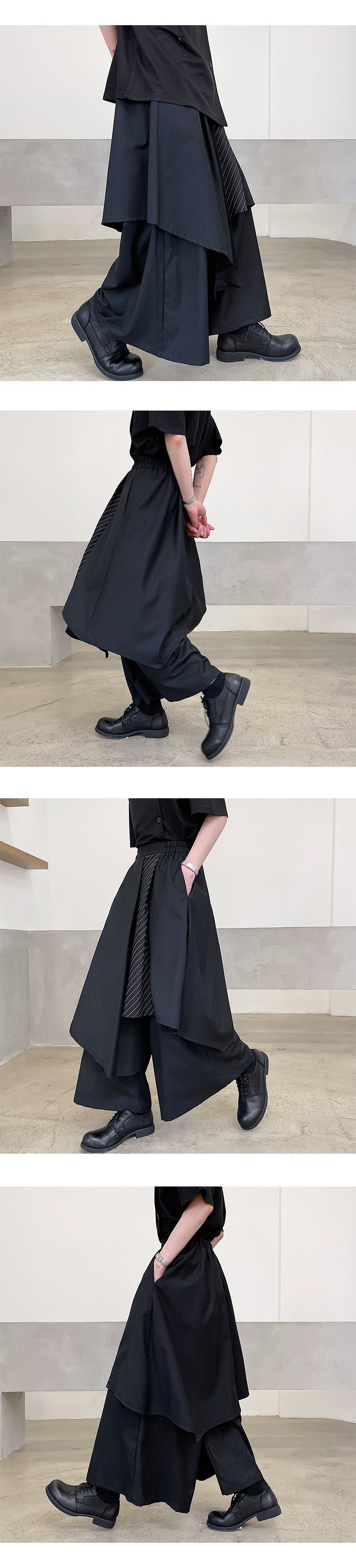 2376-P85 Yamamoto Style Personality Stripe Contrast Irregular and Elegant Dark Loose Cropped Trousers