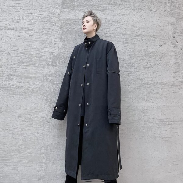 F419 New Men's Long Windbreaker Stand Collar Over The Knee Loose Trendy Casual Jacket