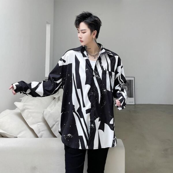 CS16-P70 Niche Design Long-sleeved Black and White Floral Shirt