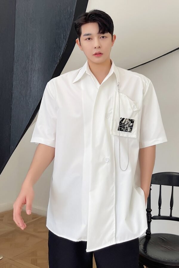 CS19-P75 Detachable metal chain casual short-sleeved shirt