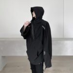 B251A-WY02-P155 Dark Oversize Loose Cape Hooded Windbreaker Jacket