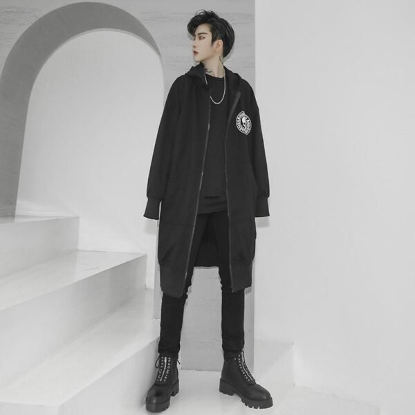 Korean Fashion Men's Windbreaker Jacket Zip Up Jacket Long Skull Jacket