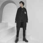 Korean Fashion Men's Windbreaker Jacket Zip Up Jacket Long Skull Jacket