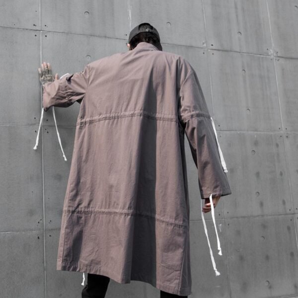 Men's Tide Long Windbreaker Jacket Long Coat Drawstring Jacket