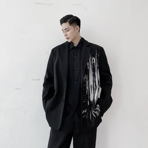 P115 Dark Pioneer Graffiti Print Personality Baggy Suit Jacket