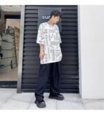 KK1656/P70 Letter Cashew Flower Printed Loose T-shirt
