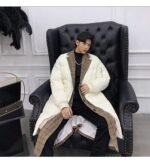 KK864P235 Winter Plaid Collar Fake Two-piece Design Men's Mid-length Cotton Jacket