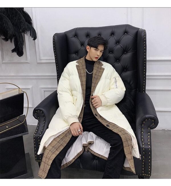 KK864P235 Winter Plaid Collar Fake Two-piece Design Men's Mid-length Cotton Jacket