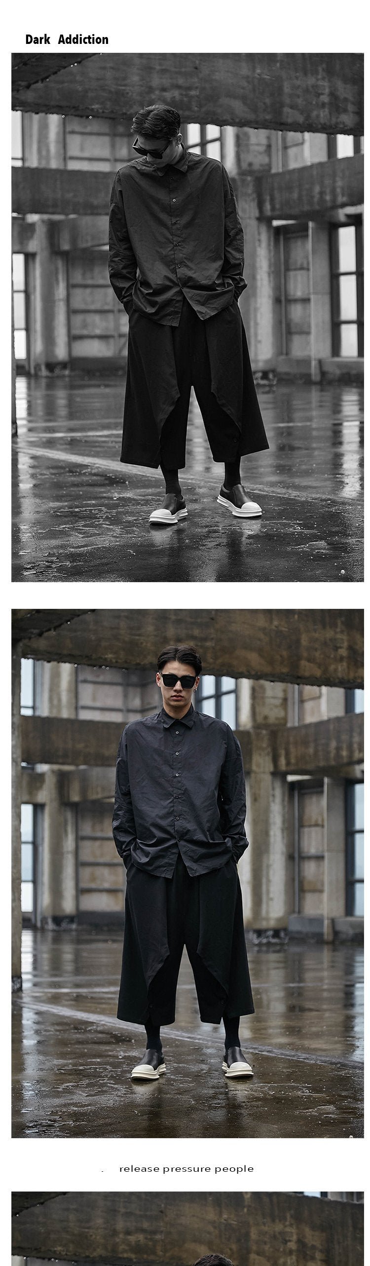 Yamamoto Style Japanese Four Season Loose Wide Leg Men's Cropped Casual Pants