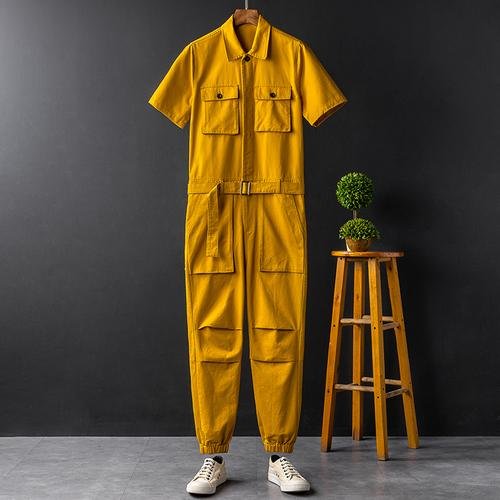 Summer Fashion Men's Short Sleeve One Piece Suit Plus Size Casual Leggings Performance Suit Men's and Women's One Piece Overalls