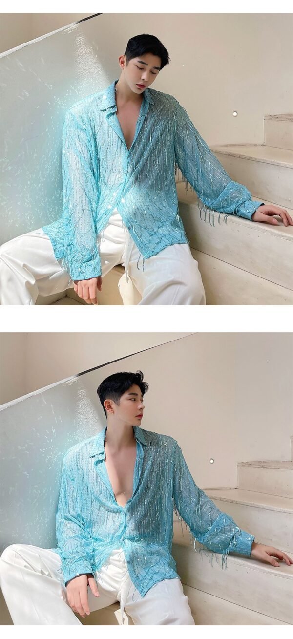 H1022 P105 Heavy Craft Irregular Sequin Tassel Shirt