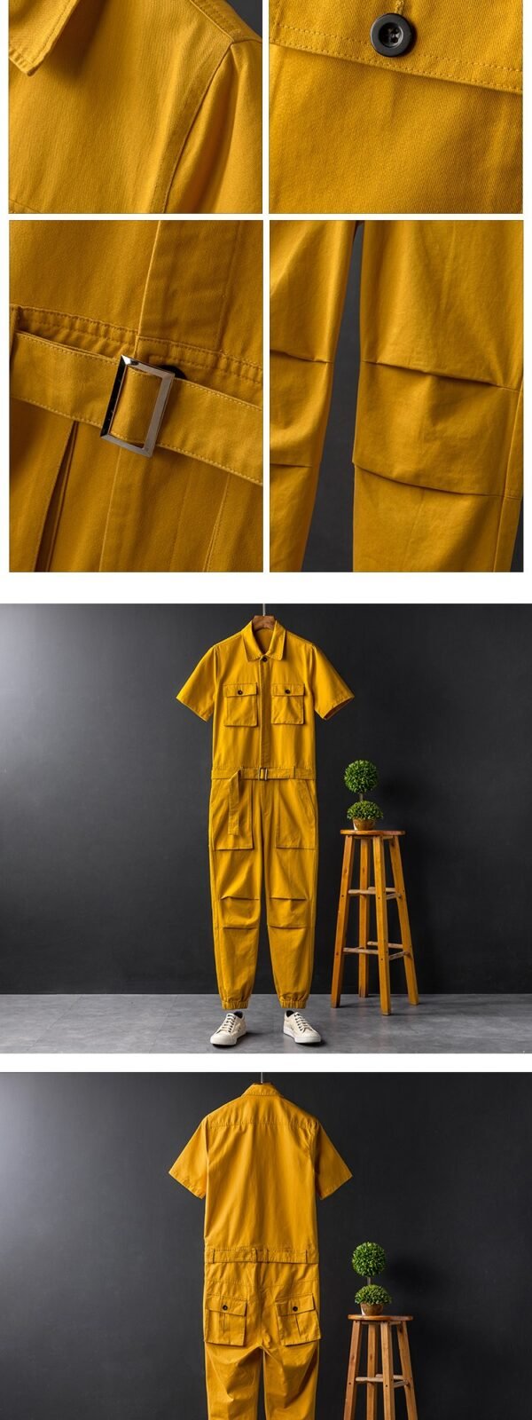 Summer Fashion Men's Short Sleeve One Piece Suit Plus Size Casual Leggings Performance Suit Men's and Women's One Piece Overalls