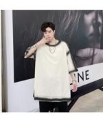 KK1411/P65 Stroke Pattern Print Loose Short Sleeve T-Shirt