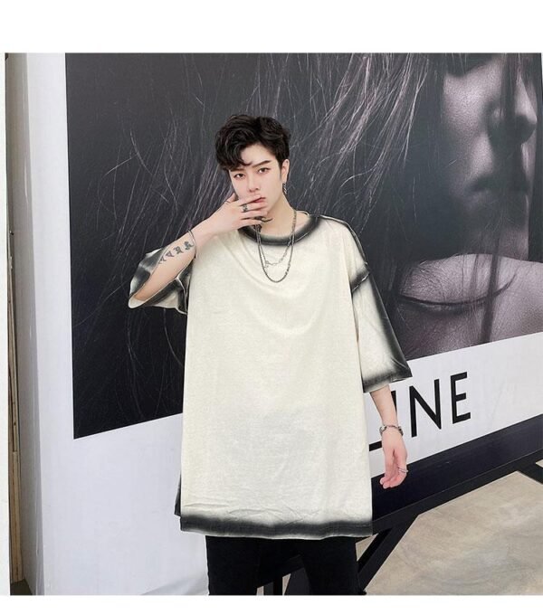 KK1411/P65 Stroke Pattern Print Loose Short Sleeve T-Shirt