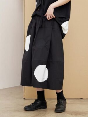 Yamamoto Dark A-line Embroidered Printed Polka Dot Skirt
