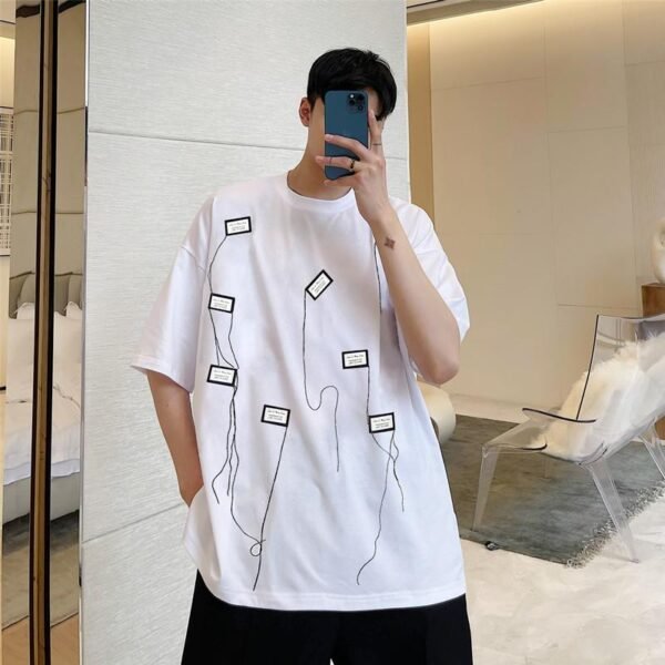 A452-6126-P55 New Personality Label Round Collar T-shirt