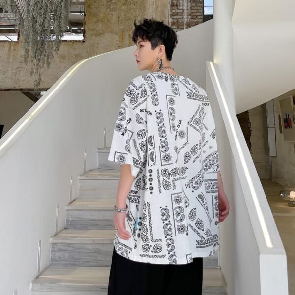 KK1656/P70 Letter Cashew Flower Printed Loose T-shirt