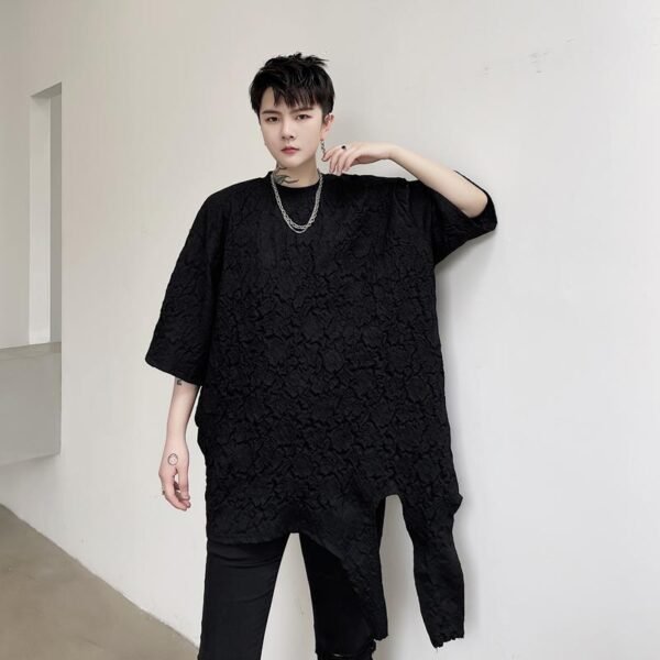 KK1624/P75 Asymmetrical Loose T-shirt with Crumpled Fabric Hem