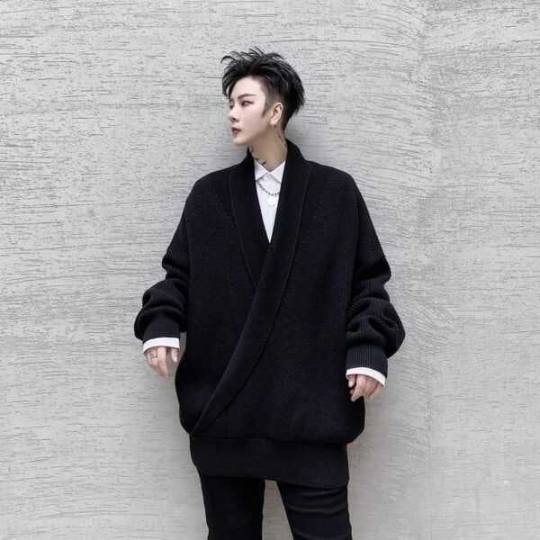 KK1520 Solid Color Lapel Drop Shoulder Men's Loose Pullover Thick Sweater