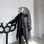 KK1308P235 Winter Style Splicing Small Fragrance Fabric Stand-up Collar Men's Mid-length Cotton Jacket