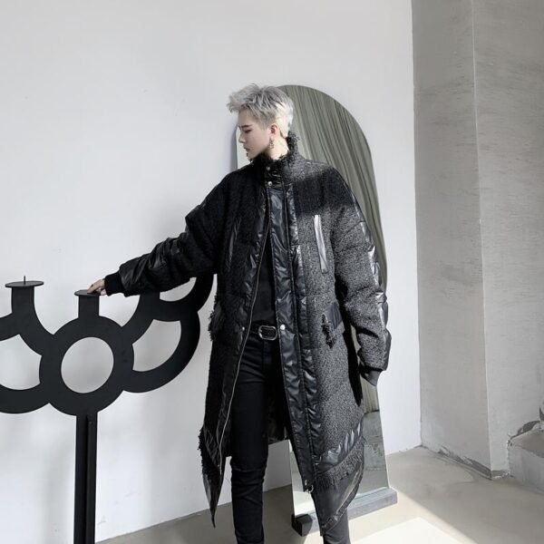 KK1308P235 Winter Style Splicing Small Fragrance Fabric Stand-up Collar Men's Mid-length Cotton Jacket