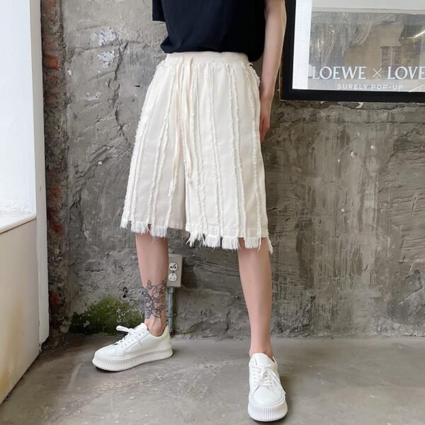 Kk1611 / P90 solid color patchwork design hair beard denim shorts