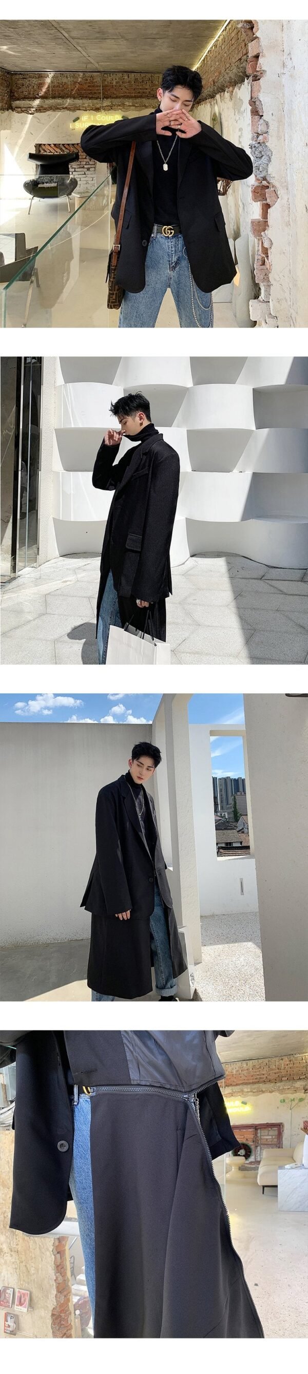 Streetwear Detachable Black Suit Black Blazer for Men