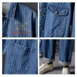 Spring and Autumn Tide Men's Tooling Jumpsuit Striped Jeans Jumpsuit Men's Korean Version of Slim Bib Blue