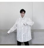 KK1452 Letter Printing Fixed Tie Design Men's Loose Long Sleeve Shirt