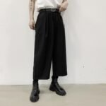 H1023P68 Dark Black Loose-fitting Wide-legged Pants Mini Straight Pants Design Tide
