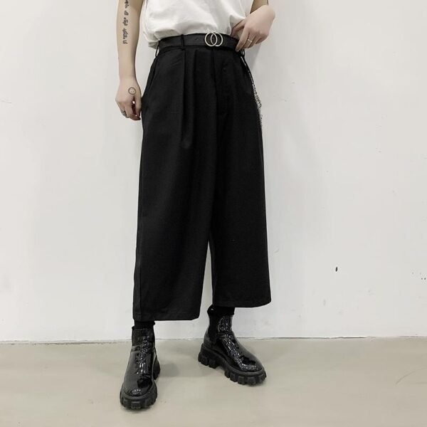 H1023P68 Dark Black Loose-fitting Wide-legged Pants Mini Straight Pants Design Tide