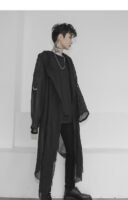 Fashion Gothic Cardigan Men's Long Loose Black Cardigan Chiffon Cardigan With Hooded