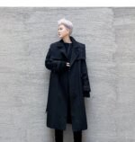 P125 Autumn and Winter Mid-length Men's Windbreaker Loose Lapel Jacket